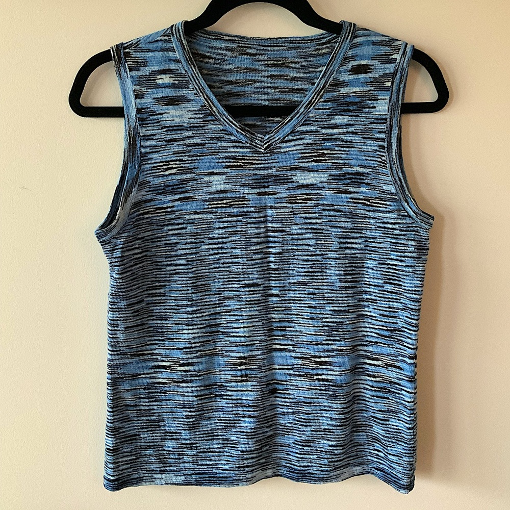Blue, Black, + White Stripe Sleeveless Top